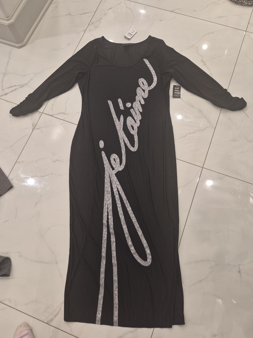 Ashley Stewart Black Maxi Dress with Silver Script Accent 14/16 Nwt